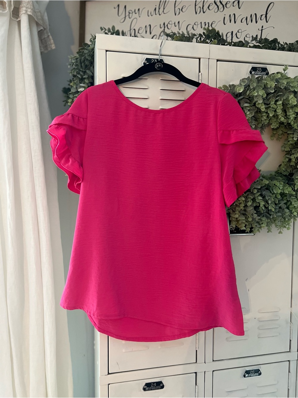 SHEIN Fuchsia Ruffle Sleeve Blouse